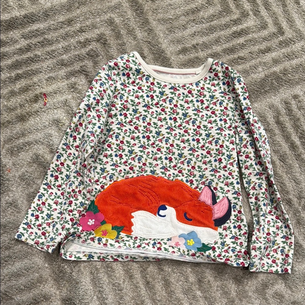 Mini Boden Floral Long Sleeve Tee with Fox Design